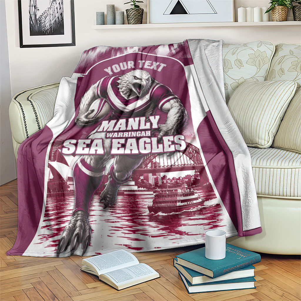 Personalised Sea Eagles Rugby Blanket Eagle Mascot Sydney Skyline 3D Graphic