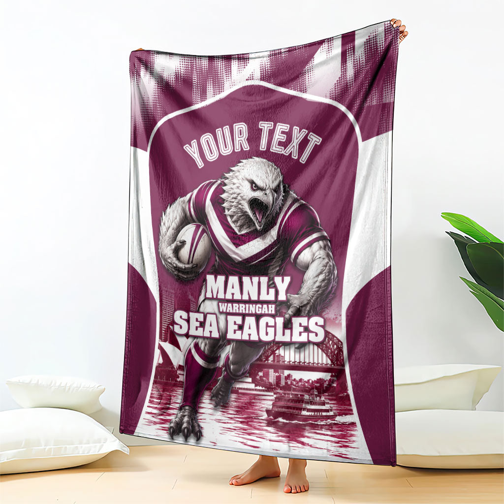 Personalised Sea Eagles Rugby Blanket Eagle Mascot Sydney Skyline 3D Graphic