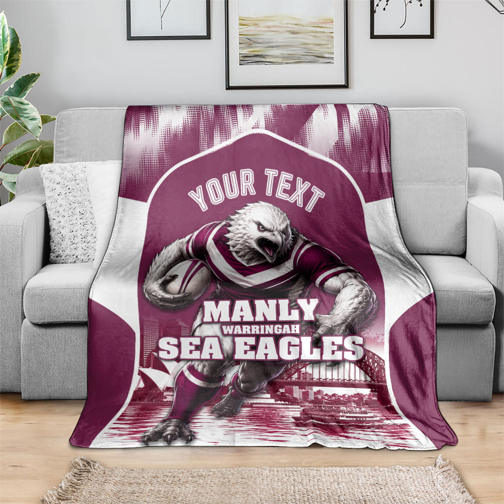 Personalised Sea Eagles Rugby Blanket Eagle Mascot Sydney Skyline 3D Graphic