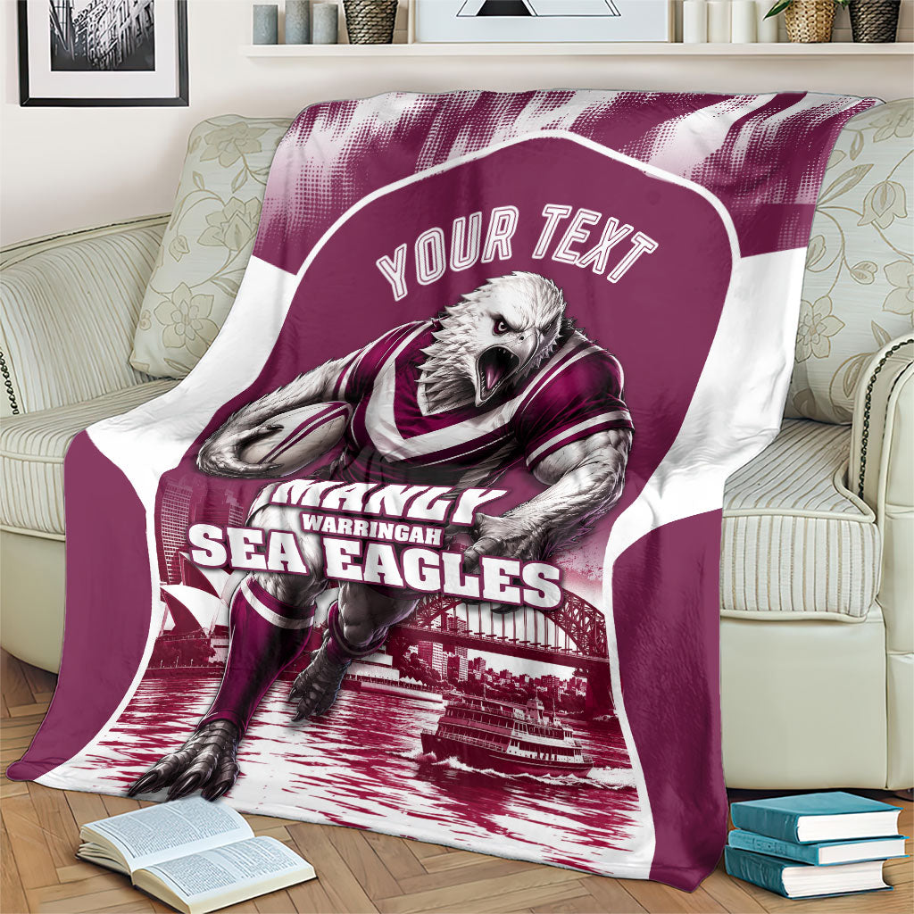 Personalised Sea Eagles Rugby Blanket Eagle Mascot Sydney Skyline 3D Graphic