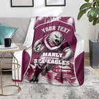 Personalised Sea Eagles Rugby Blanket Eagle Mascot Sydney Skyline 3D Graphic