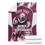 Personalised Sea Eagles Rugby Blanket Eagle Mascot Sydney Skyline 3D Graphic
