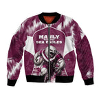 Personalised Sea Eagles Rugby Bomber Jacket Eagle Mascot Sydney Skyline 3D Graphic