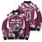 Personalised Sea Eagles Rugby Bomber Puffer Jacket Eagle Mascot Sydney Skyline 3D Graphic