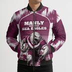 Personalised Sea Eagles Rugby Bomber Puffer Jacket Eagle Mascot Sydney Skyline 3D Graphic