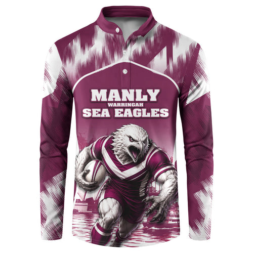 Personalised Sea Eagles Rugby Button Sweatshirt Eagle Mascot Sydney Skyline 3D Graphic