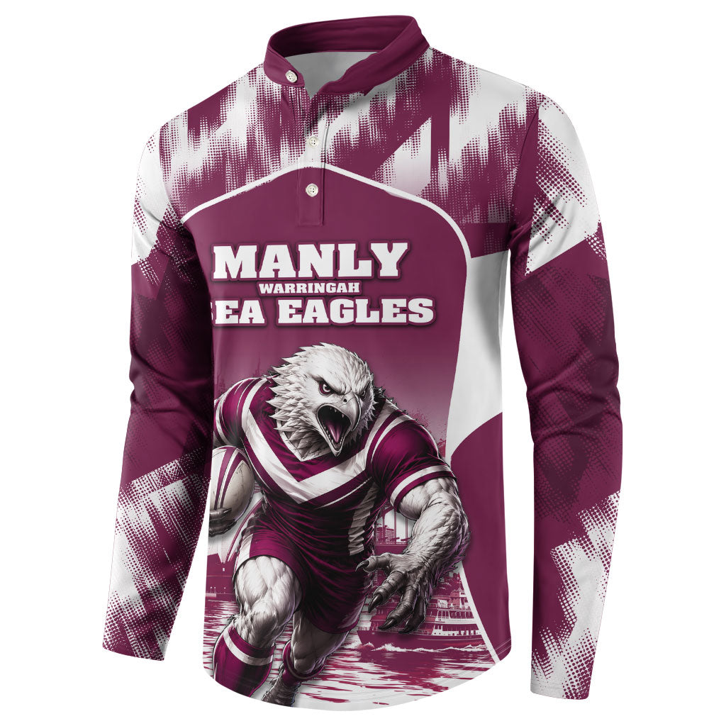 Personalised Sea Eagles Rugby Button Sweatshirt Eagle Mascot Sydney Skyline 3D Graphic