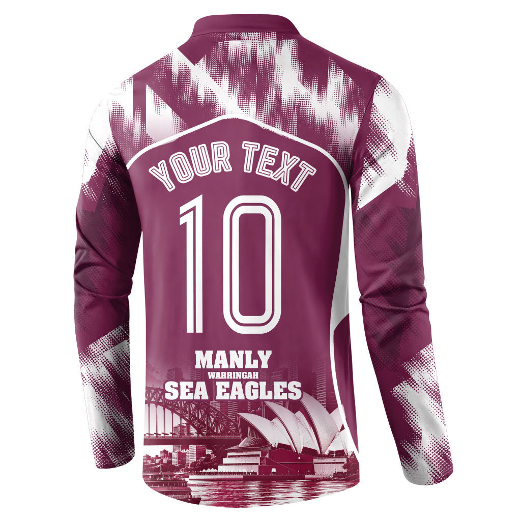 Personalised Sea Eagles Rugby Button Sweatshirt Eagle Mascot Sydney Skyline 3D Graphic