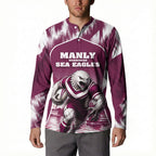 Personalised Sea Eagles Rugby Button Sweatshirt Eagle Mascot Sydney Skyline 3D Graphic