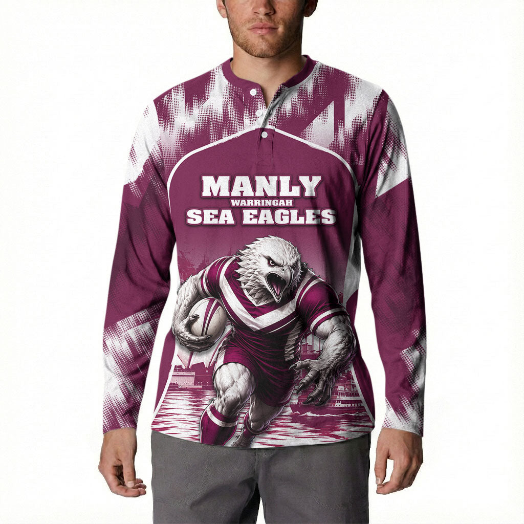 Personalised Sea Eagles Rugby Button Sweatshirt Eagle Mascot Sydney Skyline 3D Graphic