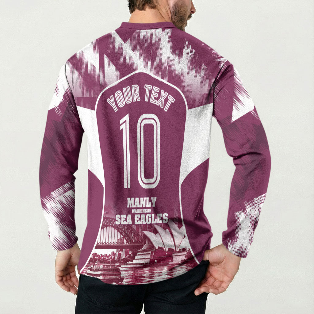 Personalised Sea Eagles Rugby Button Sweatshirt Eagle Mascot Sydney Skyline 3D Graphic