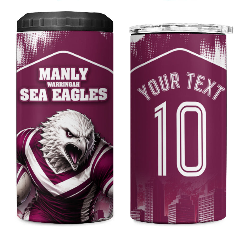 Personalised Sea Eagles Rugby 4 in 1 Can Cooler Tumbler Eagle Mascot Sydney Skyline 3D Graphic
