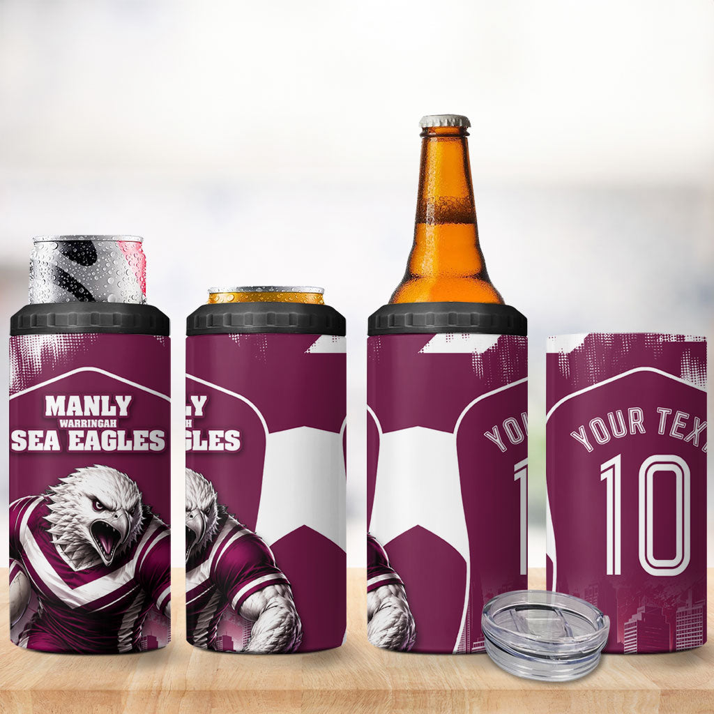 Personalised Sea Eagles Rugby 4 in 1 Can Cooler Tumbler Eagle Mascot Sydney Skyline 3D Graphic