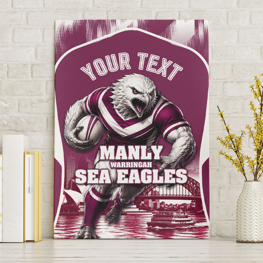Personalised Sea Eagles Rugby Canvas Wall Art Eagle Mascot Sydney Skyline 3D Graphic