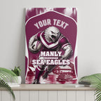 Personalised Sea Eagles Rugby Canvas Wall Art Eagle Mascot Sydney Skyline 3D Graphic