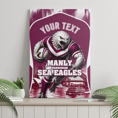 Personalised Sea Eagles Rugby Canvas Wall Art Eagle Mascot Sydney Skyline 3D Graphic
