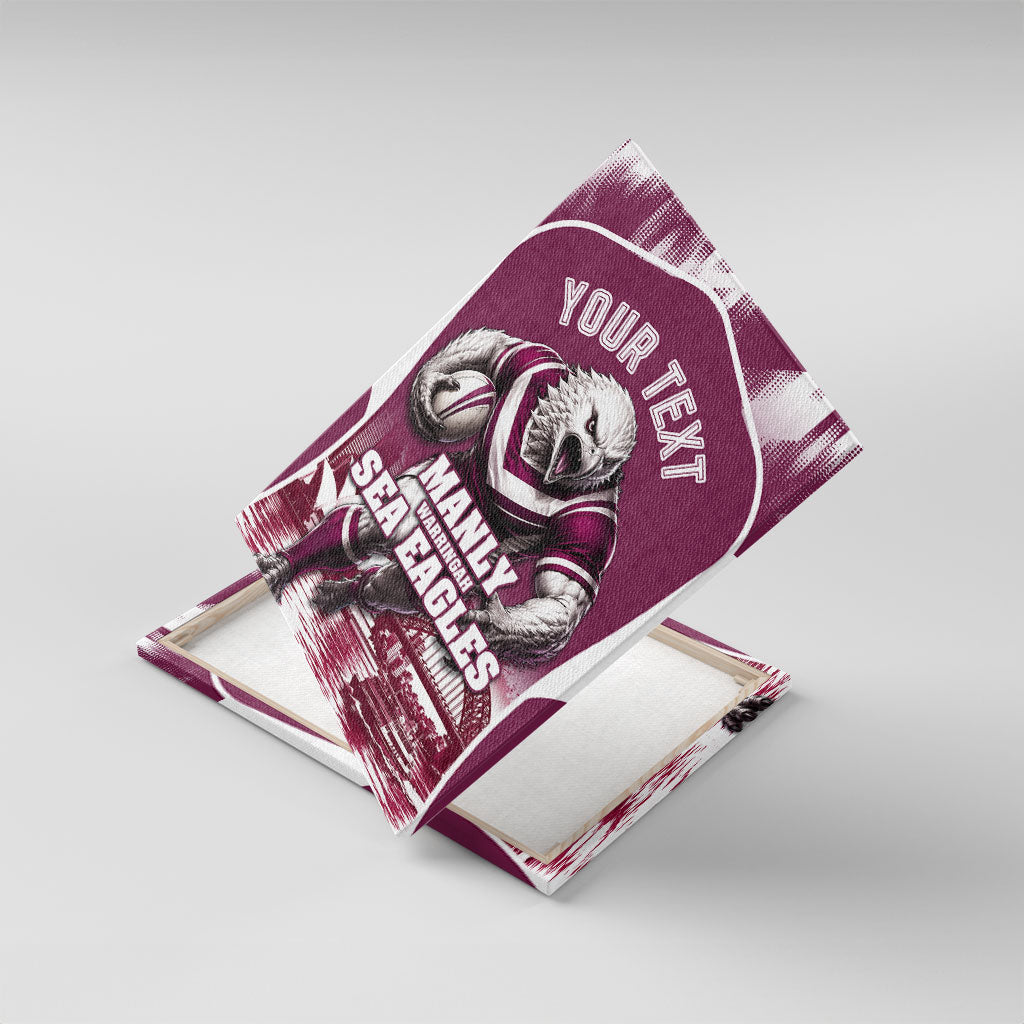 Personalised Sea Eagles Rugby Canvas Wall Art Eagle Mascot Sydney Skyline 3D Graphic