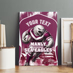 Personalised Sea Eagles Rugby Canvas Wall Art Eagle Mascot Sydney Skyline 3D Graphic