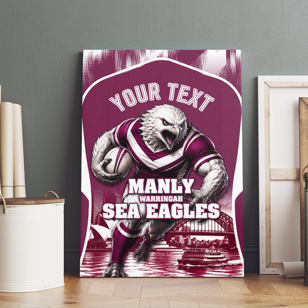 Personalised Sea Eagles Rugby Canvas Wall Art Eagle Mascot Sydney Skyline 3D Graphic