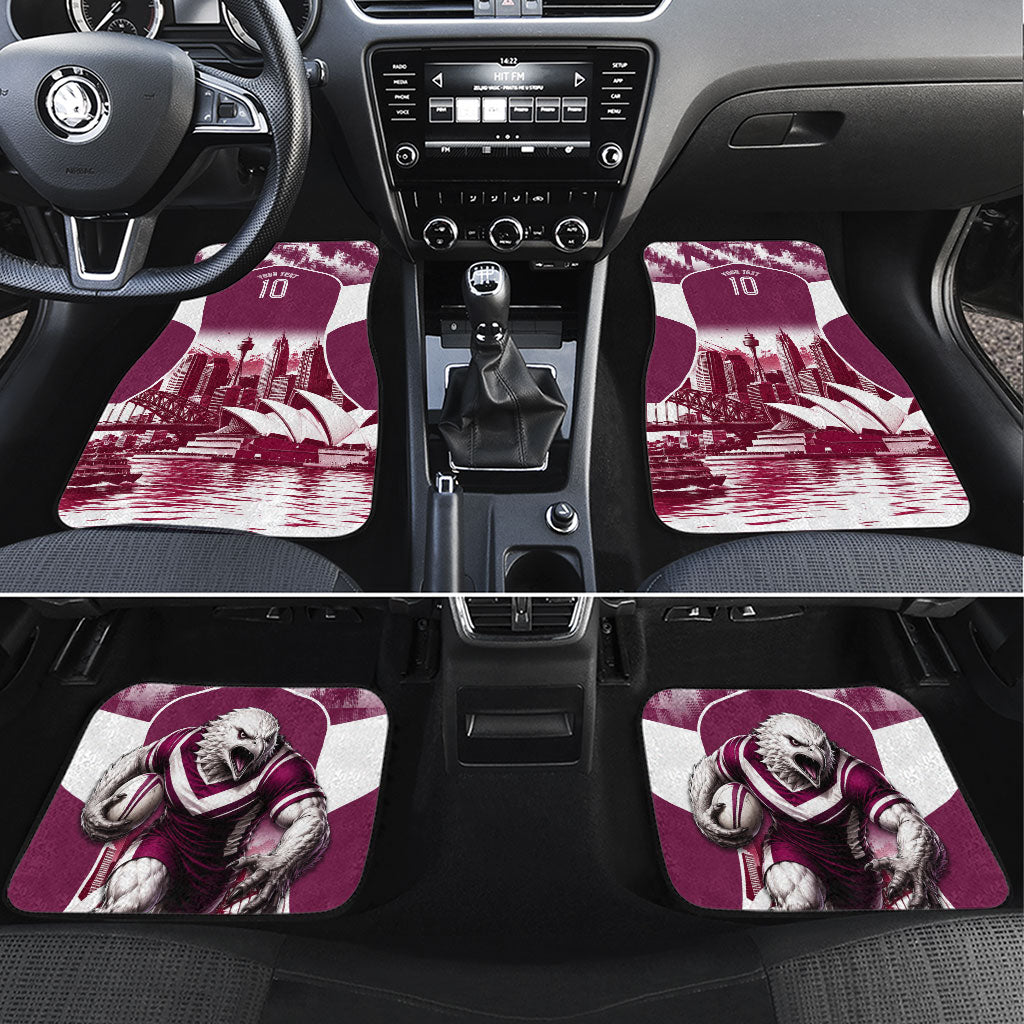 Personalised Sea Eagles Rugby Car Mats Eagle Mascot Sydney Skyline 3D Graphic