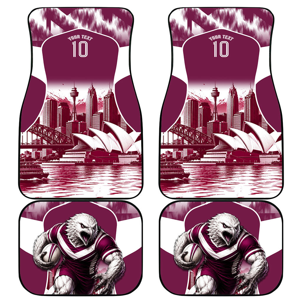 Personalised Sea Eagles Rugby Car Mats Eagle Mascot Sydney Skyline 3D Graphic