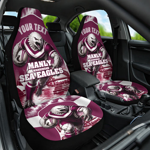 Personalised Sea Eagles Rugby Car Seat Cover Eagle Mascot Sydney Skyline 3D Graphic