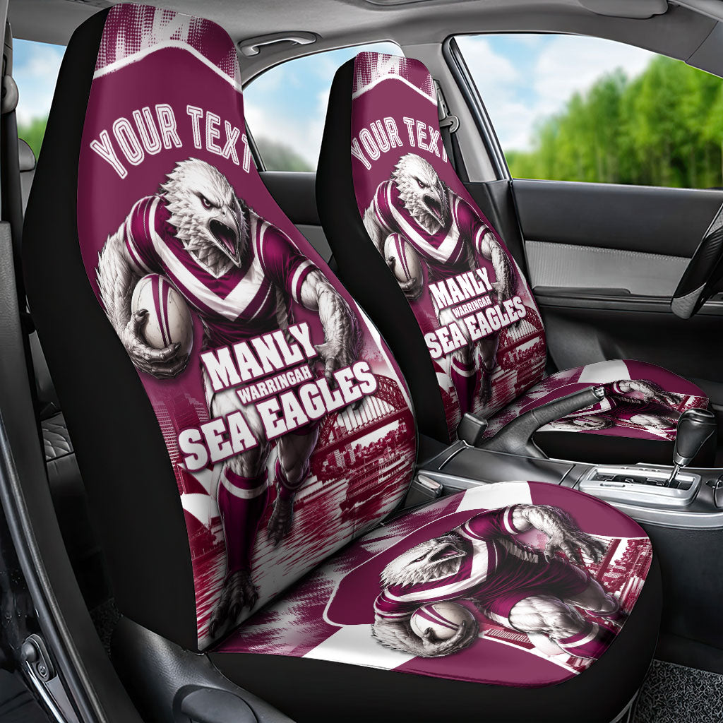 Personalised Sea Eagles Rugby Car Seat Cover Eagle Mascot Sydney Skyline 3D Graphic