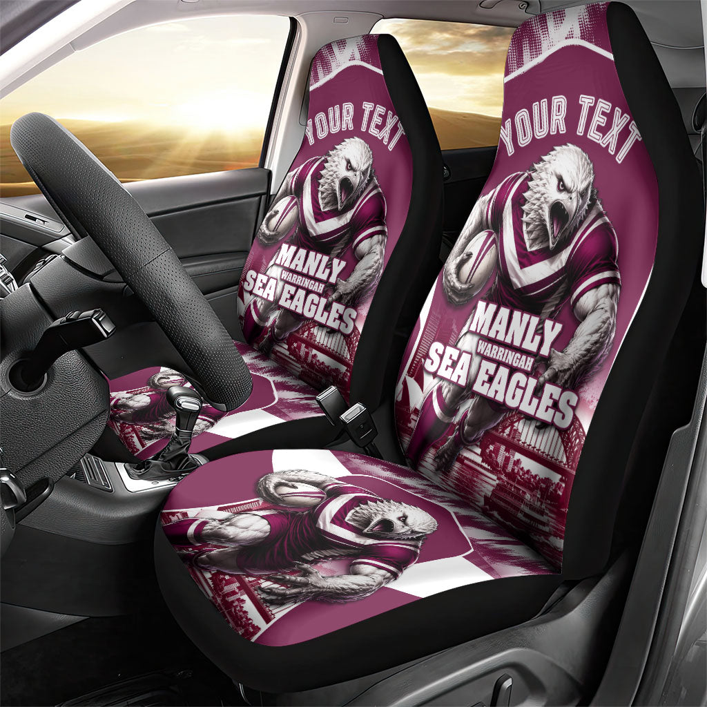 Personalised Sea Eagles Rugby Car Seat Cover Eagle Mascot Sydney Skyline 3D Graphic