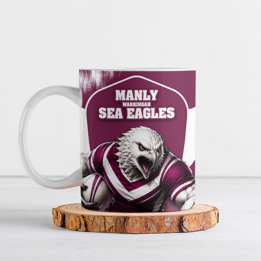 Personalised Sea Eagles Rugby Ceramic Mug Eagle Mascot Sydney Skyline 3D Graphic