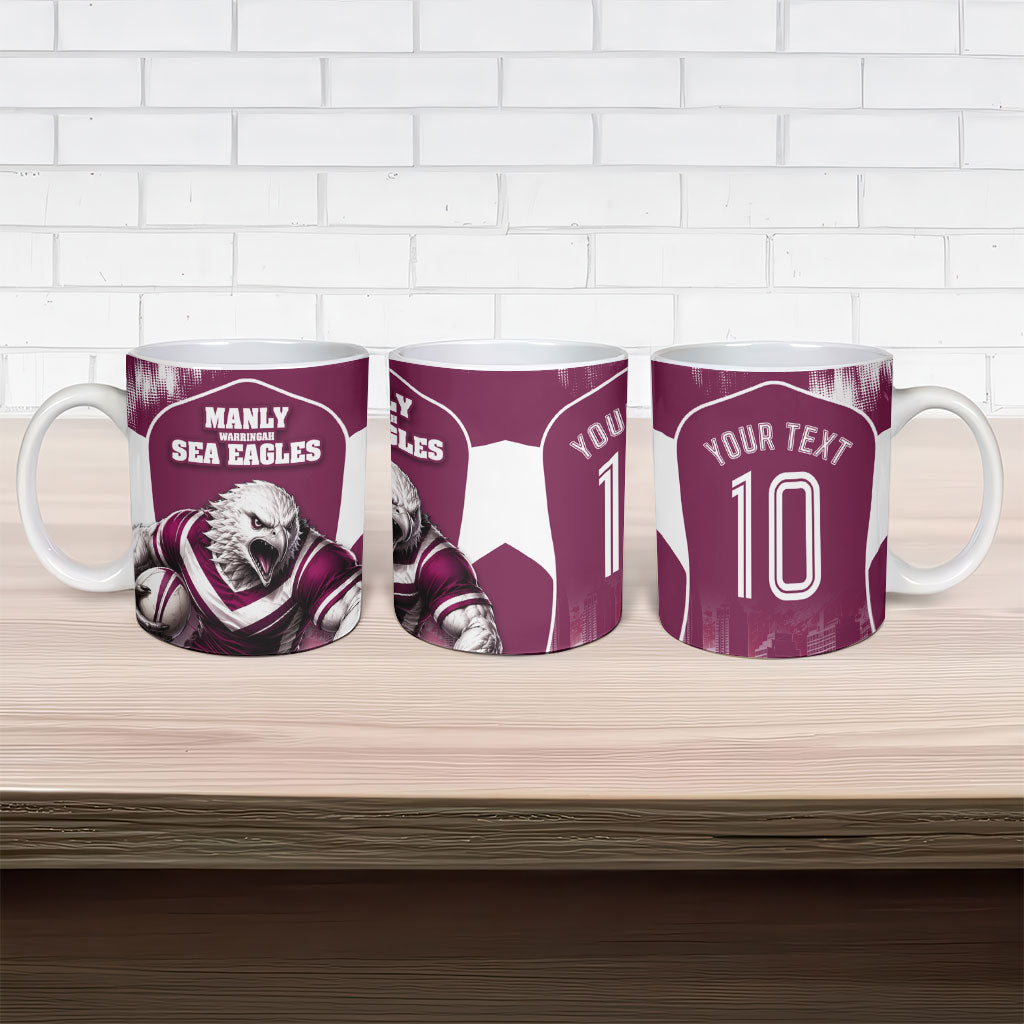 Personalised Sea Eagles Rugby Ceramic Mug Eagle Mascot Sydney Skyline 3D Graphic