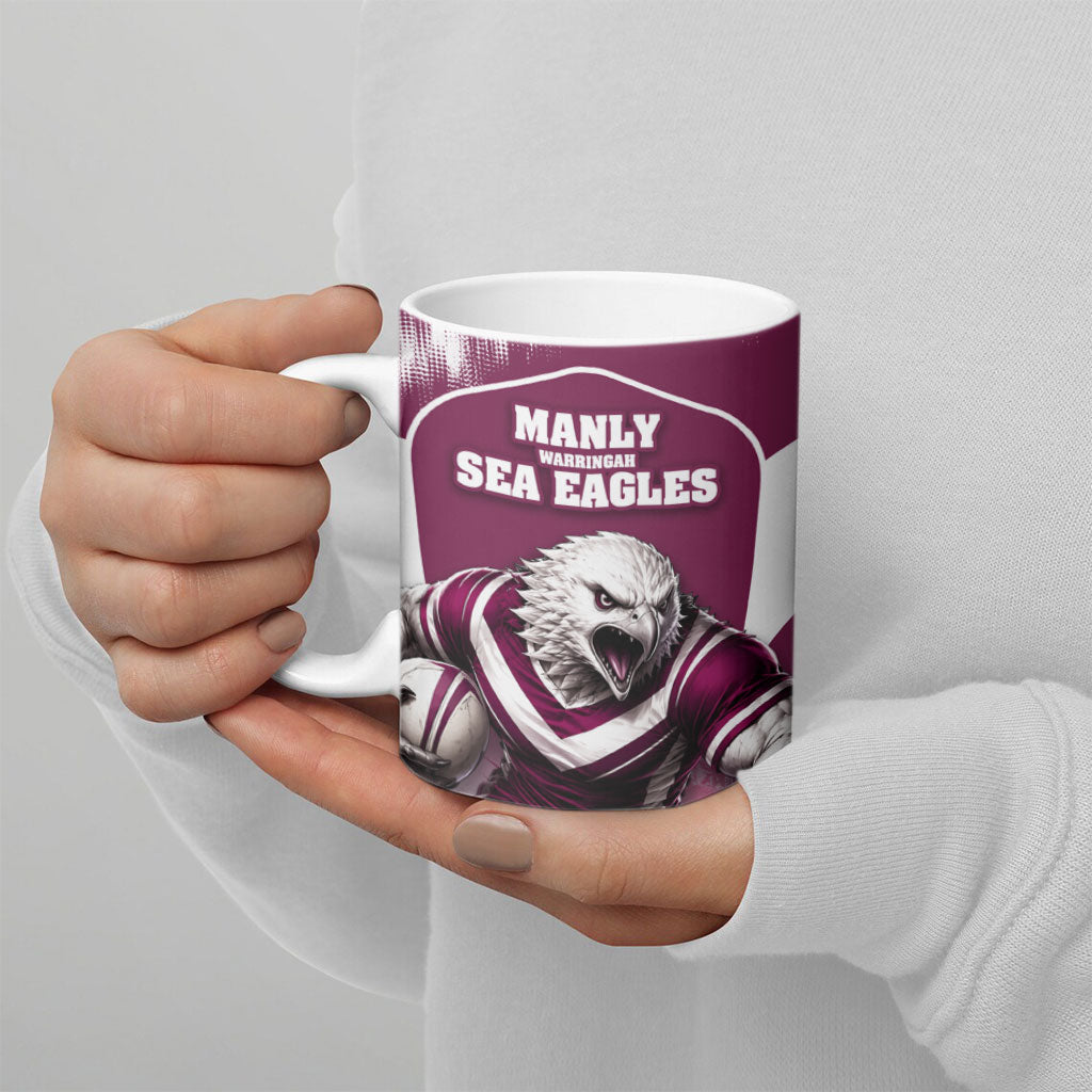 Personalised Sea Eagles Rugby Ceramic Mug Eagle Mascot Sydney Skyline 3D Graphic