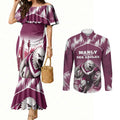 Personalised Sea Eagles Rugby Couples Matching Mermaid Dress and Long Sleeve Button Shirt Eagle Mascot Sydney Skyline 3D Graphic