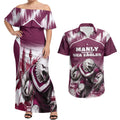 Personalised Sea Eagles Rugby Couples Matching Off Shoulder Maxi Dress and Hawaiian Shirt Eagle Mascot Sydney Skyline 3D Graphic