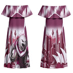 Personalised Sea Eagles Rugby Couples Matching Off Shoulder Maxi Dress and Hawaiian Shirt Eagle Mascot Sydney Skyline 3D Graphic