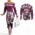 Personalised Sea Eagles Rugby Couples Matching Off The Shoulder Long Sleeve Dress and Long Sleeve Button Shirt Eagle Mascot Sydney Skyline 3D Graphic