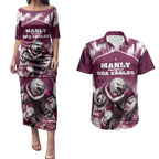 Personalised Sea Eagles Rugby Couples Matching Puletasi and Hawaiian Shirt Eagle Mascot Sydney Skyline 3D Graphic