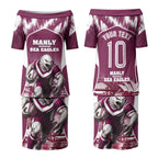 Personalised Sea Eagles Rugby Couples Matching Puletasi and Hawaiian Shirt Eagle Mascot Sydney Skyline 3D Graphic