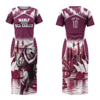 Personalised Sea Eagles Rugby Couples Matching Short Sleeve Bodycon Dress and Long Sleeve Button Shirt Eagle Mascot Sydney Skyline 3D Graphic