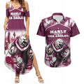 Personalised Sea Eagles Rugby Couples Matching Summer Maxi Dress and Hawaiian Shirt Eagle Mascot Sydney Skyline 3D Graphic