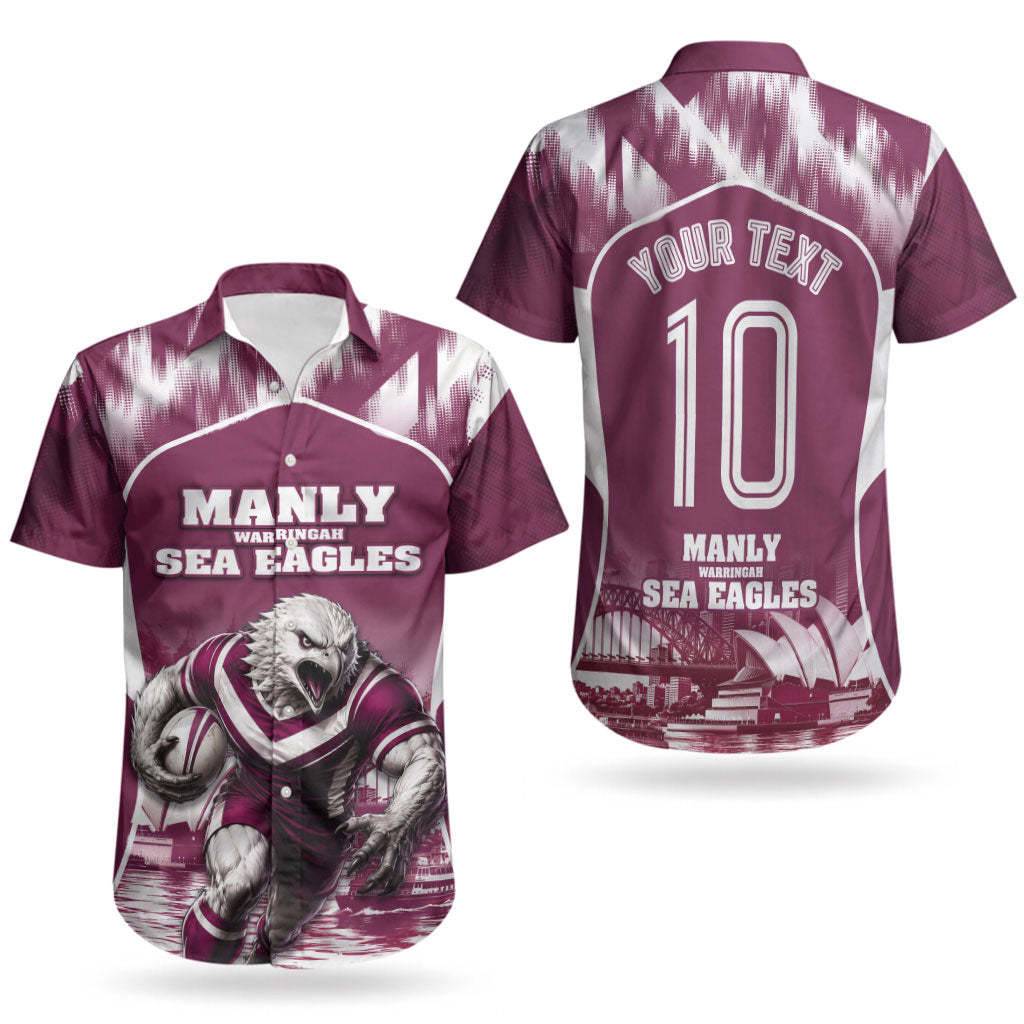 Personalised Sea Eagles Rugby Couples Matching Summer Maxi Dress and Hawaiian Shirt Eagle Mascot Sydney Skyline 3D Graphic