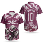 Personalised Sea Eagles Rugby Couples Matching Summer Maxi Dress and Hawaiian Shirt Eagle Mascot Sydney Skyline 3D Graphic