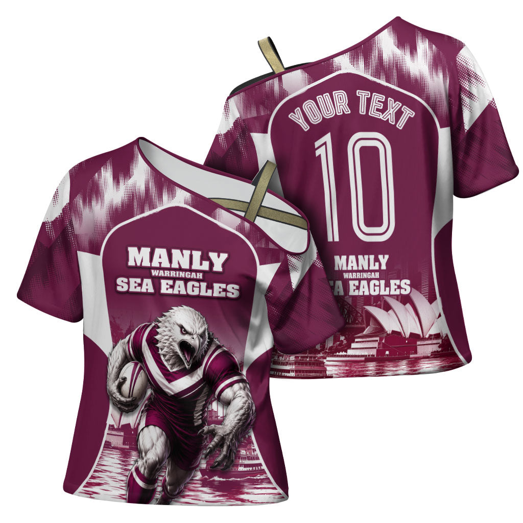 Personalised Sea Eagles Rugby Cross Shoulder Shirt Eagle Mascot Sydney Skyline 3D Graphic