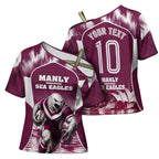 Personalised Sea Eagles Rugby Cross Shoulder Shirt Eagle Mascot Sydney Skyline 3D Graphic