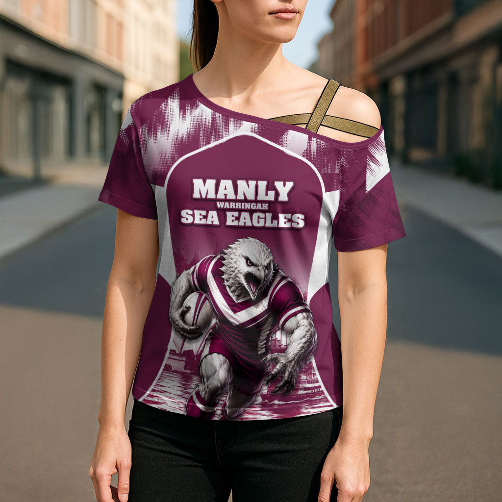 Personalised Sea Eagles Rugby Cross Shoulder Shirt Eagle Mascot Sydney Skyline 3D Graphic