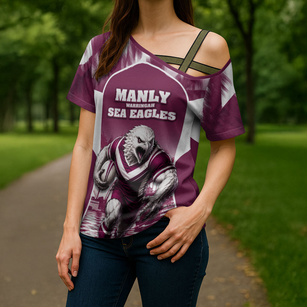 Personalised Sea Eagles Rugby Cross Shoulder Shirt Eagle Mascot Sydney Skyline 3D Graphic