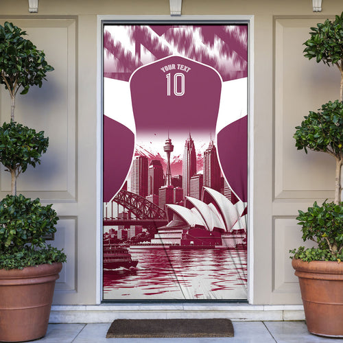 Personalised Sea Eagles Rugby Door Cover Eagle Mascot Sydney Skyline 3D Graphic