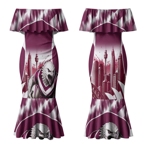 Personalised Sea Eagles Rugby Family Matching Mermaid Dress and Hawaiian Shirt Eagle Mascot Sydney Skyline 3D Graphic