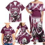 Personalised Sea Eagles Rugby Family Matching Off Shoulder Maxi Dress and Hawaiian Shirt Eagle Mascot Sydney Skyline 3D Graphic