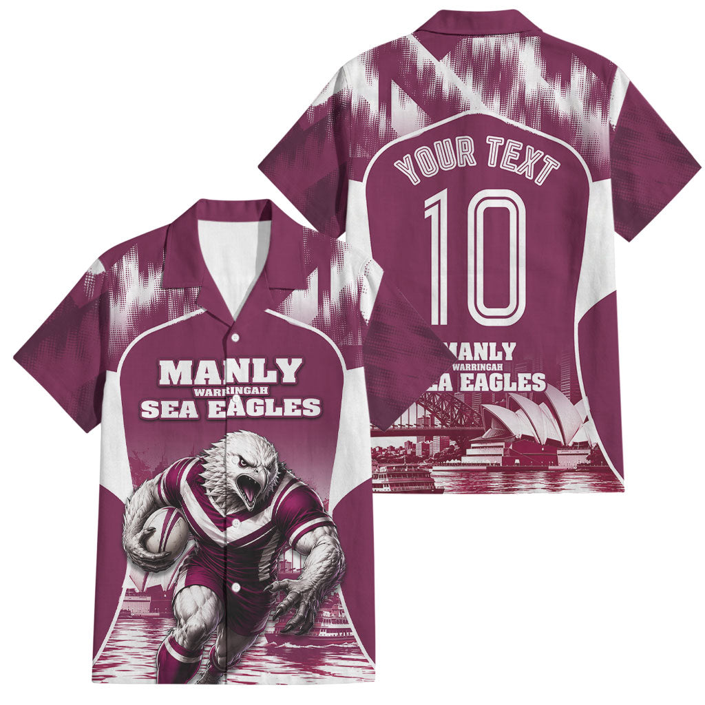 Personalised Sea Eagles Rugby Family Matching Off Shoulder Maxi Dress and Hawaiian Shirt Eagle Mascot Sydney Skyline 3D Graphic