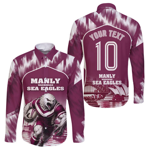 Personalised Sea Eagles Rugby Family Matching Off Shoulder Maxi Dress and Hawaiian Shirt Eagle Mascot Sydney Skyline 3D Graphic